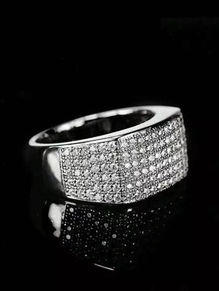 Micro Pave 18K White Gold Plated Iced Multi Row Cubic Zirconia Men Women Ring
